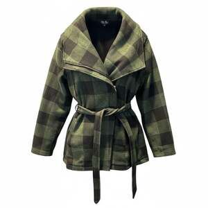 CoffeeShop New York Buffalo Check Plaid Belted Knit Wrap Jacket